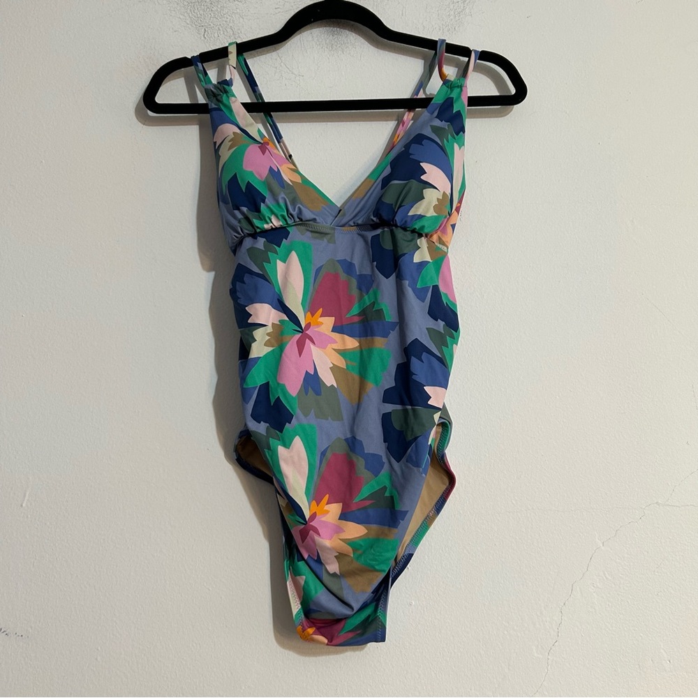 Gap Maternity Strappy V-Neck Ruched One Piece Swimsuit Floral Small